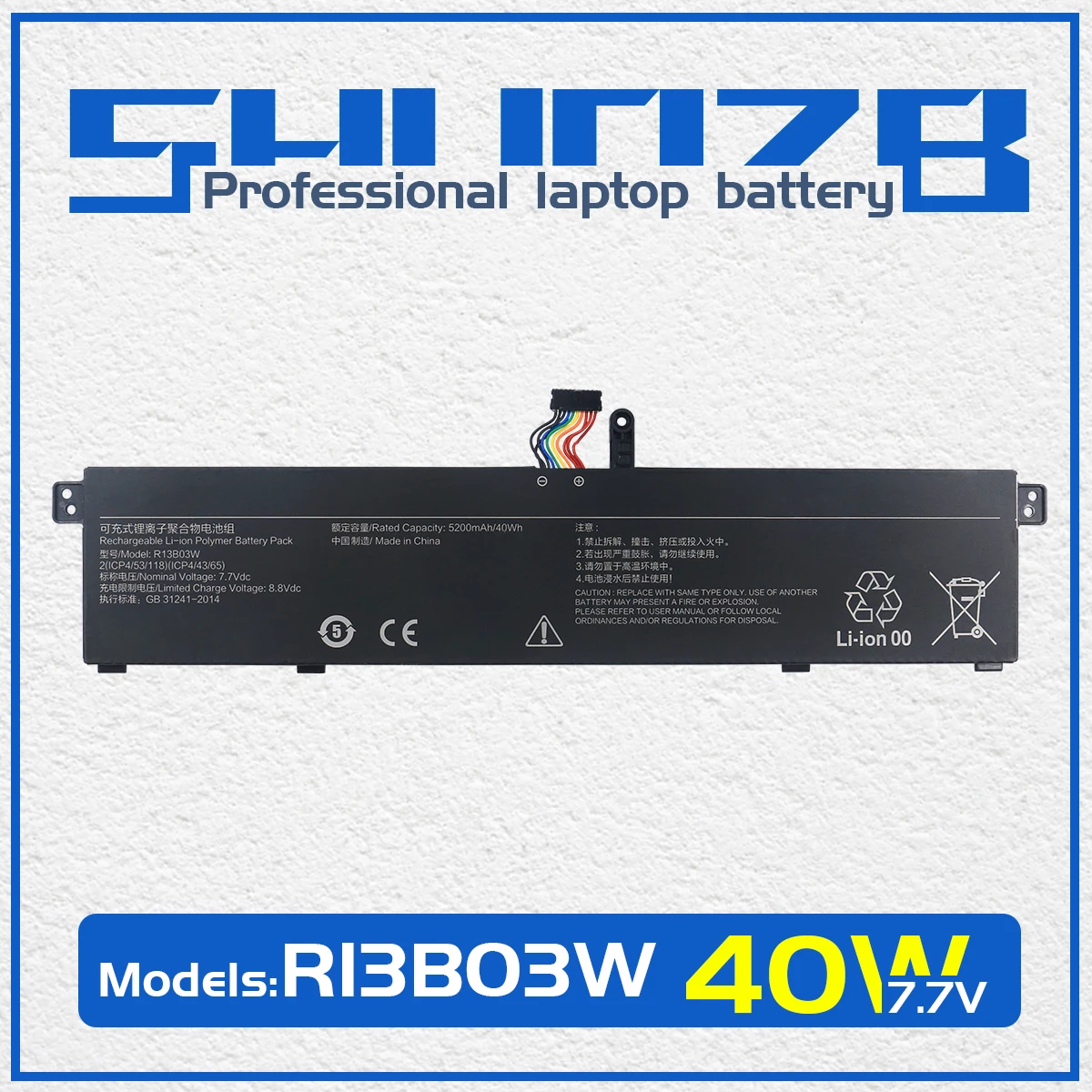 

SHUOZB R13B03W Laptop Battery For Xiaomi RedmiBook 13 XMA1903-AN XMA1903-BB Rechargable Battery 7.7V 40WH 5200mAh