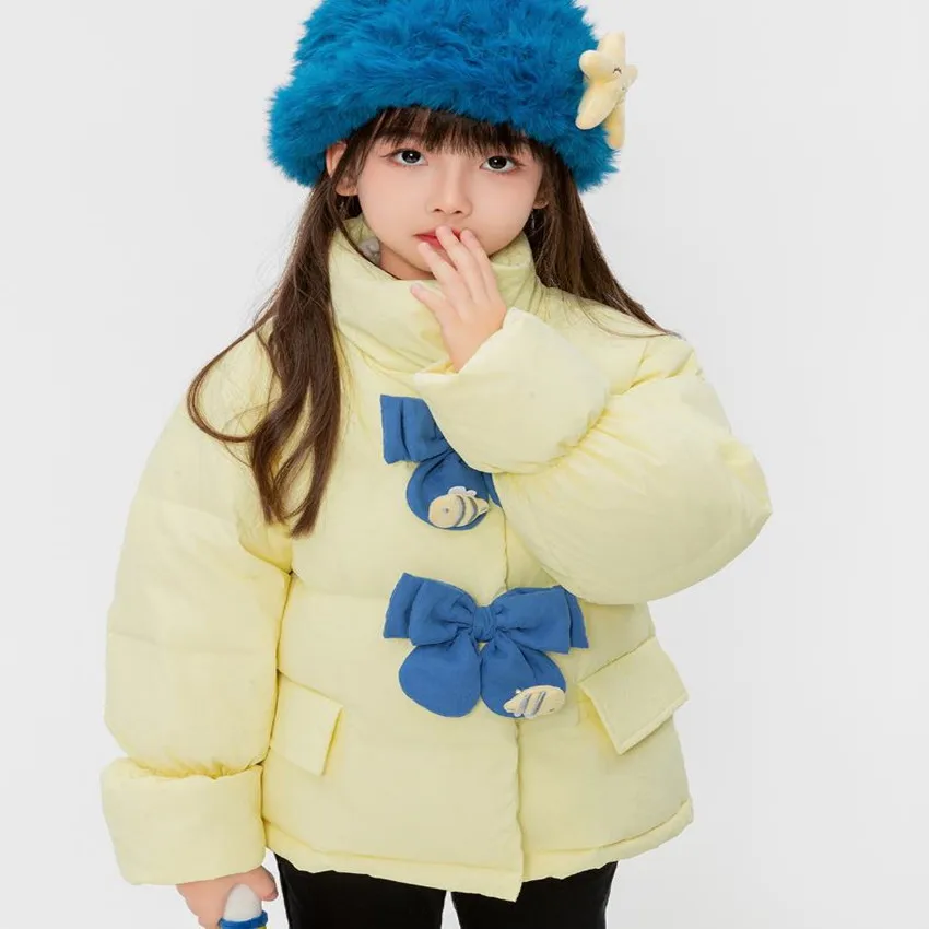 

Girl 90% White Duck Down Coats Cute Bow Yellow Thicker Outerwear Kids Warm Down Jacket Children Parka 4-12 Years Wz1276