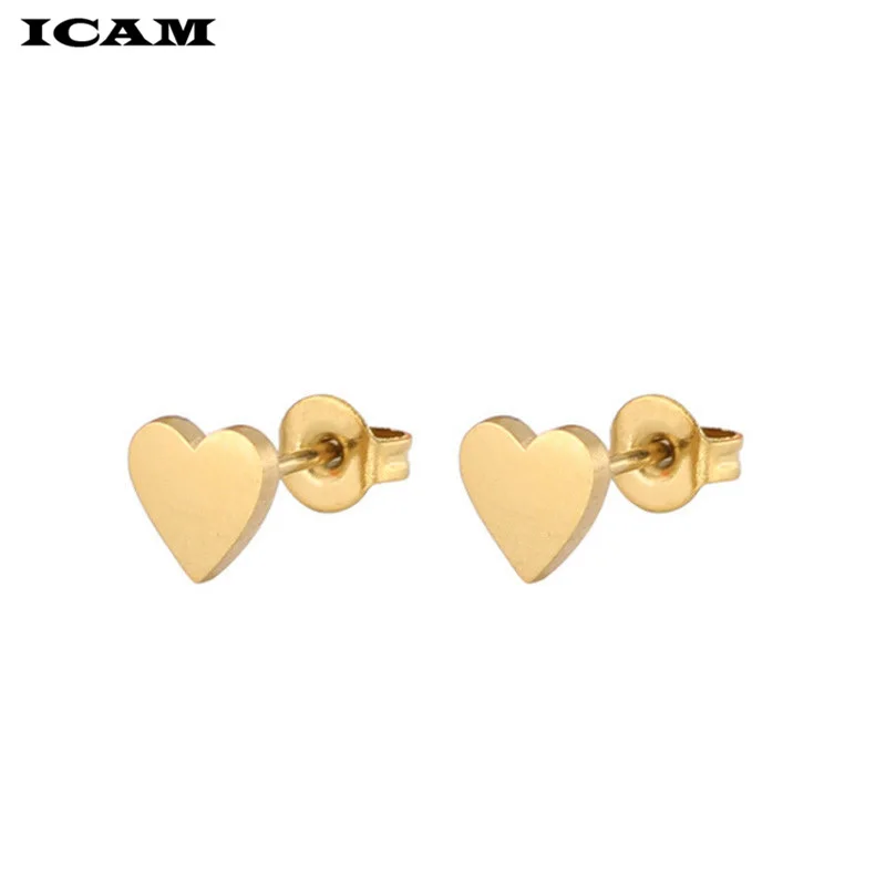ICAM Women Golden Stainless Steel Cute Stud Earrings Carnations for Girlsl Heart t Earrings Minimalist Jewelry