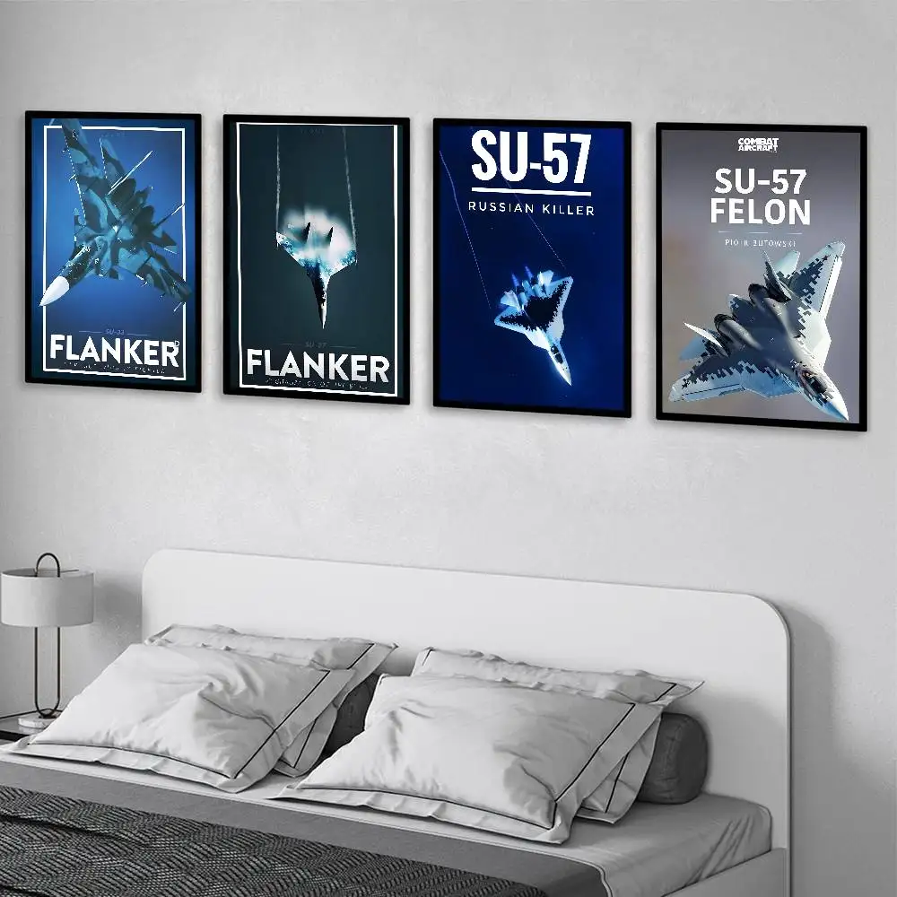 Русский истребитель SU57 35, крутой плакат, наклейки с принтом, настенная живопись на холсте, водонепроницаемая для гостиной, спальни, домашний декор