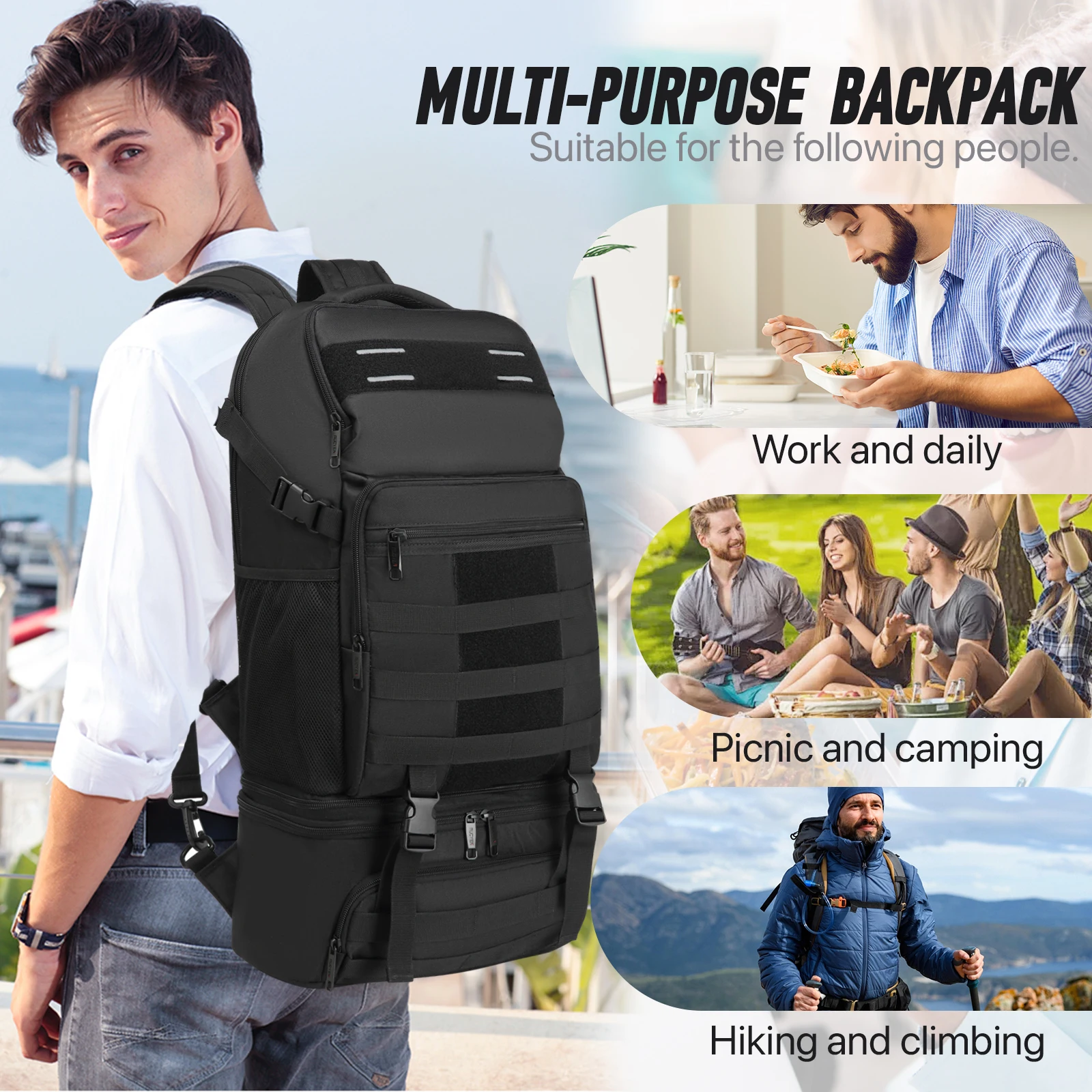 Lunch Backpack 15.6 Inch Laptop Backpack with Insulated Compartment Cooler Outdoor Hiking Travel Waterproof Backpack Detachable