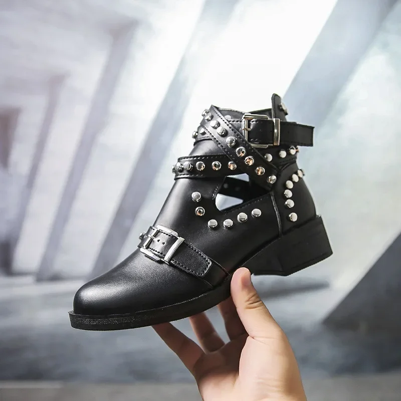 Women's Shoes Boots Ankle Summer Spring Barefoot Goth New Rock Punk Rivet Fashion Black Luxury Stripper Heels Studded Promotion