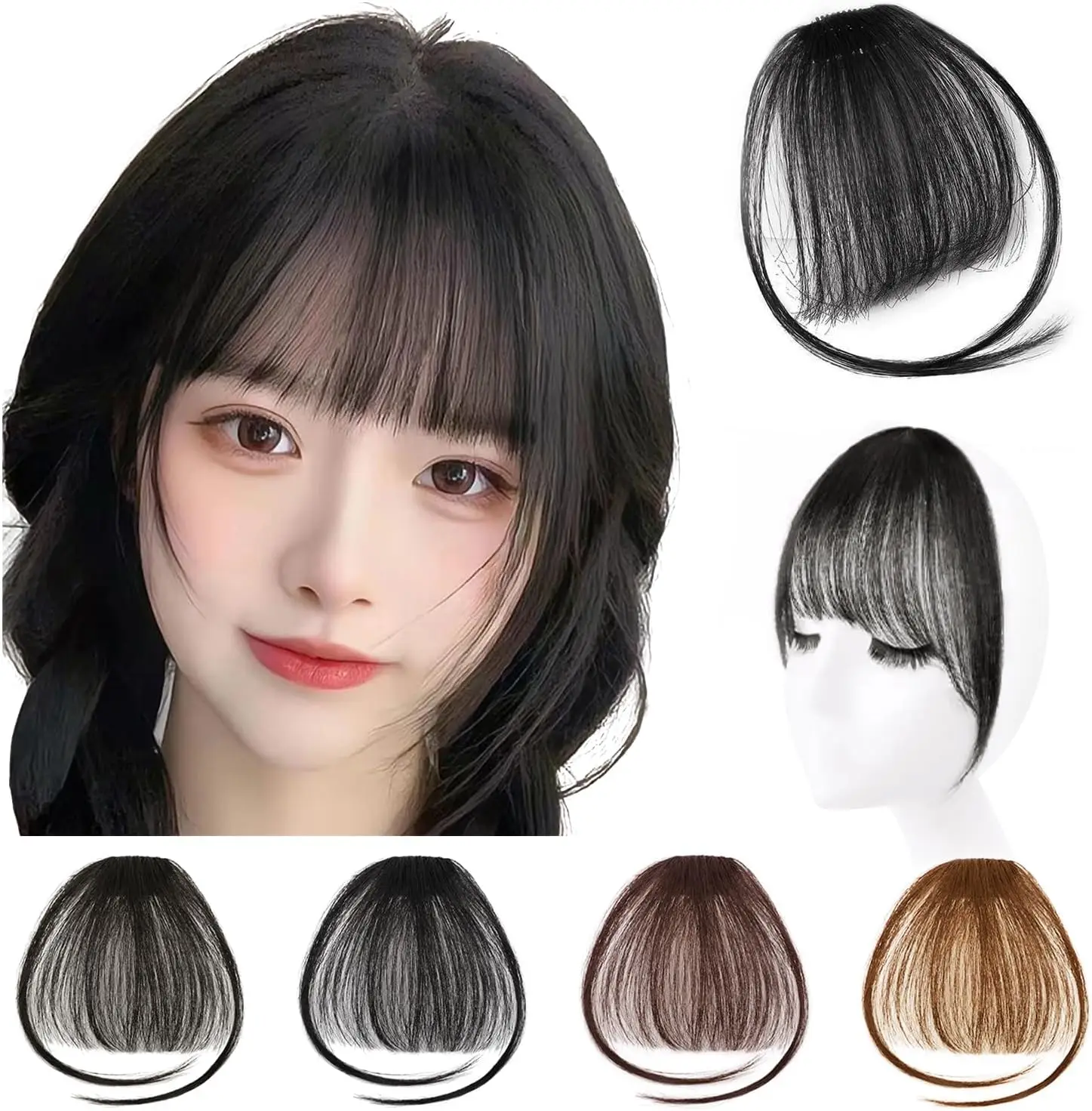 100% Prawdziwe ludzkie włosy Clip on Bangs dla kobiet Wispy Air Bangs Fringe with Temples Bangs Clip Przedłużanie włosów do codziennego noszenia