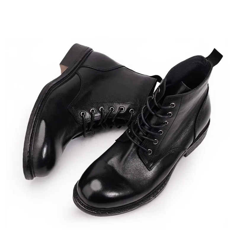 Elegant Classic Mens Business Boots Luxury Genuine Leather Handmade Comfortable Quality Ankle Winter Warm Black Social Shoes Man