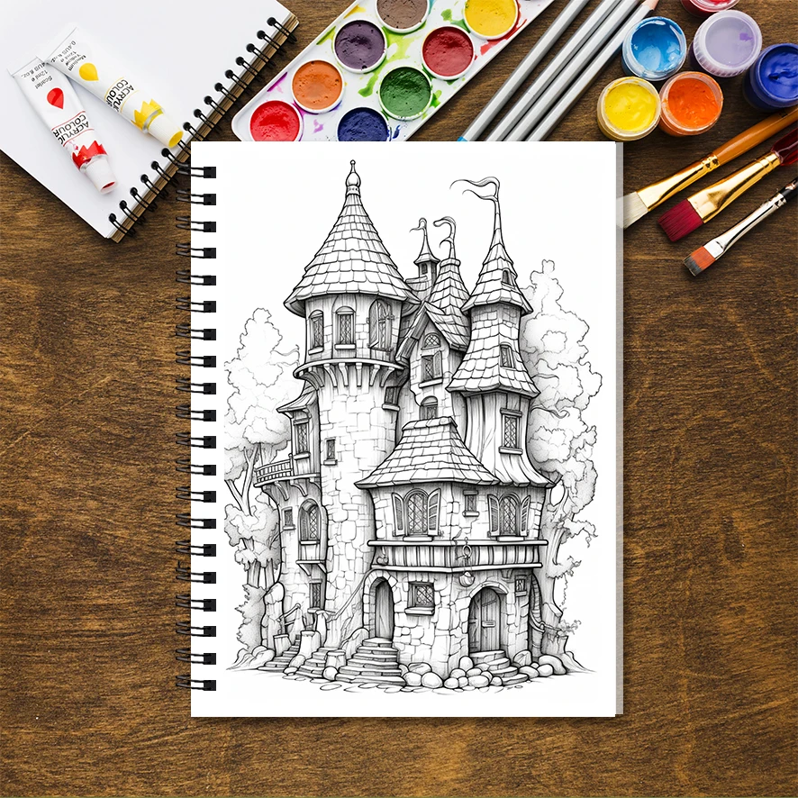 Magic House Adult Coloring Book - 8.3x 11.2 Inch 32 Page Coloring Book - Helps Reduce Stress and Ease Emotions