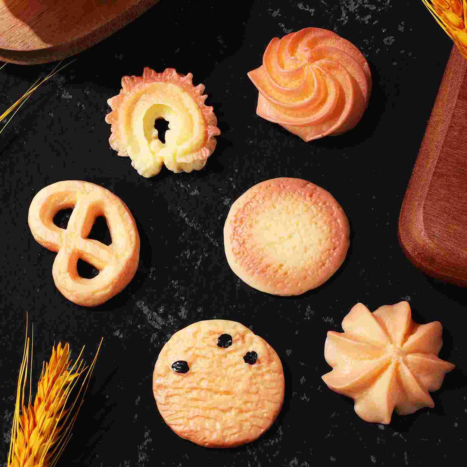 6 Pcs Cookie Accessories Biscuits Ornament Pretend Cookies Cake Decoration Fake Artificial Food Resin