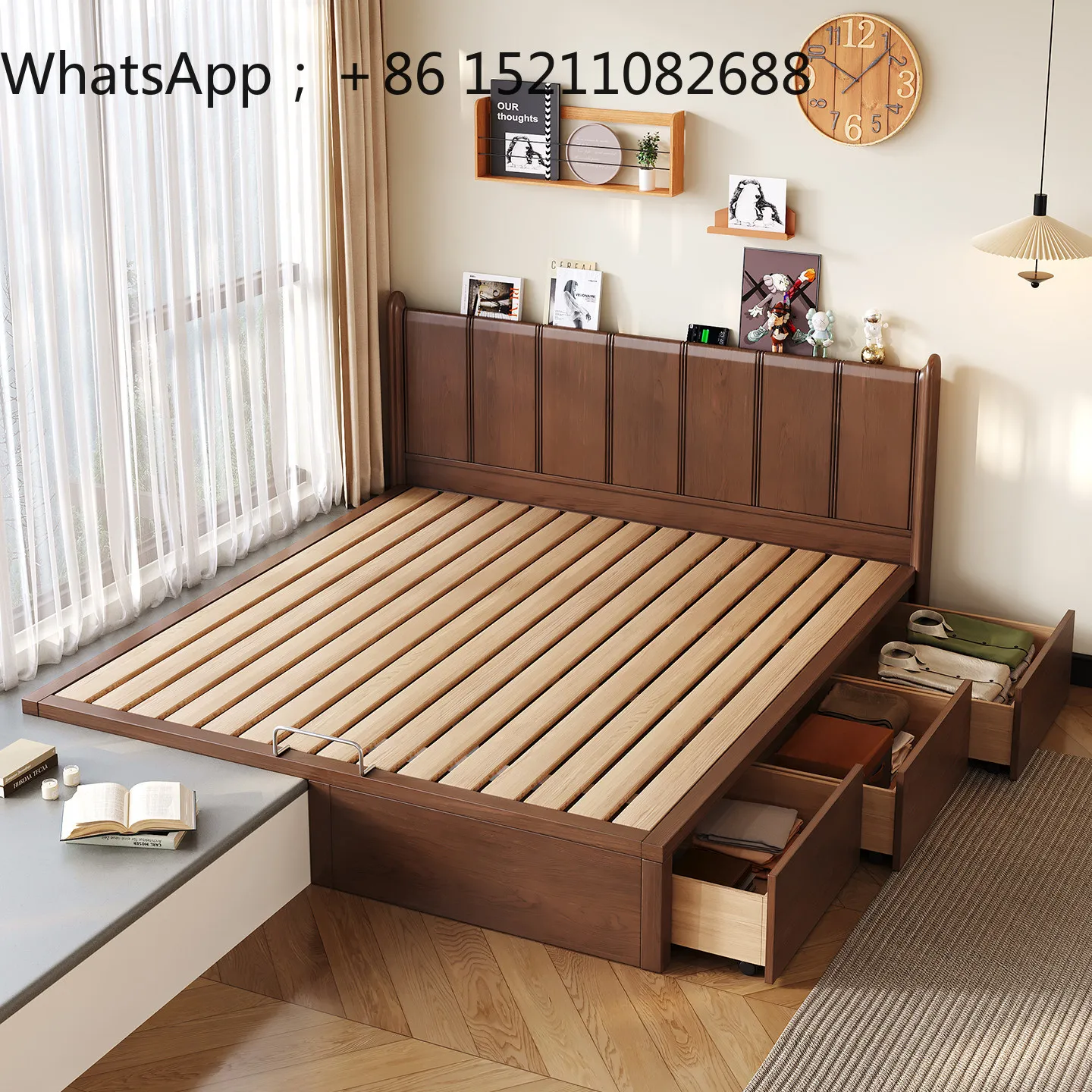 SCY all solid wood bay window connection splicing extension bed storage space saving tatami bed frame