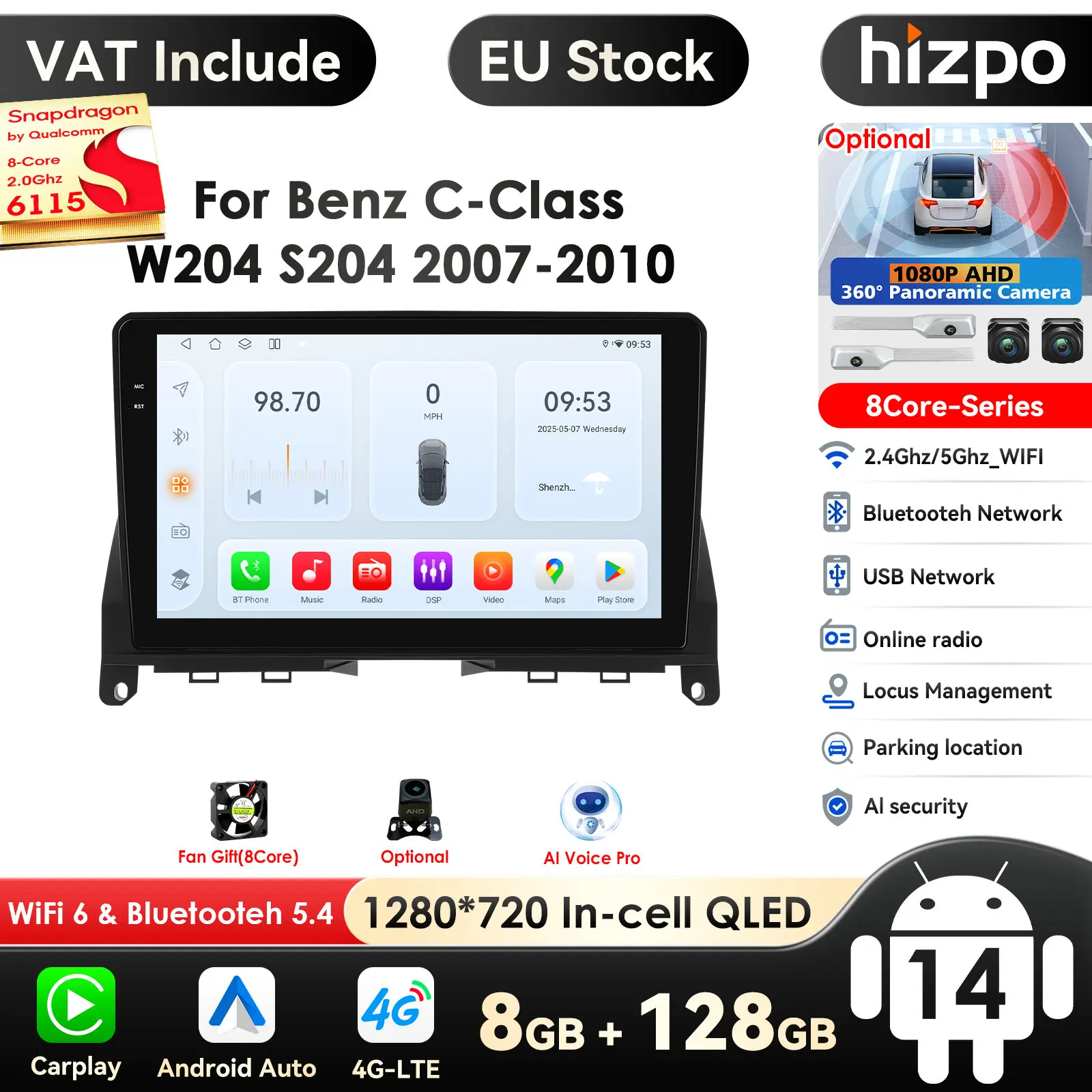 8GB 128GB Auto Autoradio Android Multimedia-Bildschirm für Mercedes Benz C-Klasse W204 S204 GPS Navigation Stereo