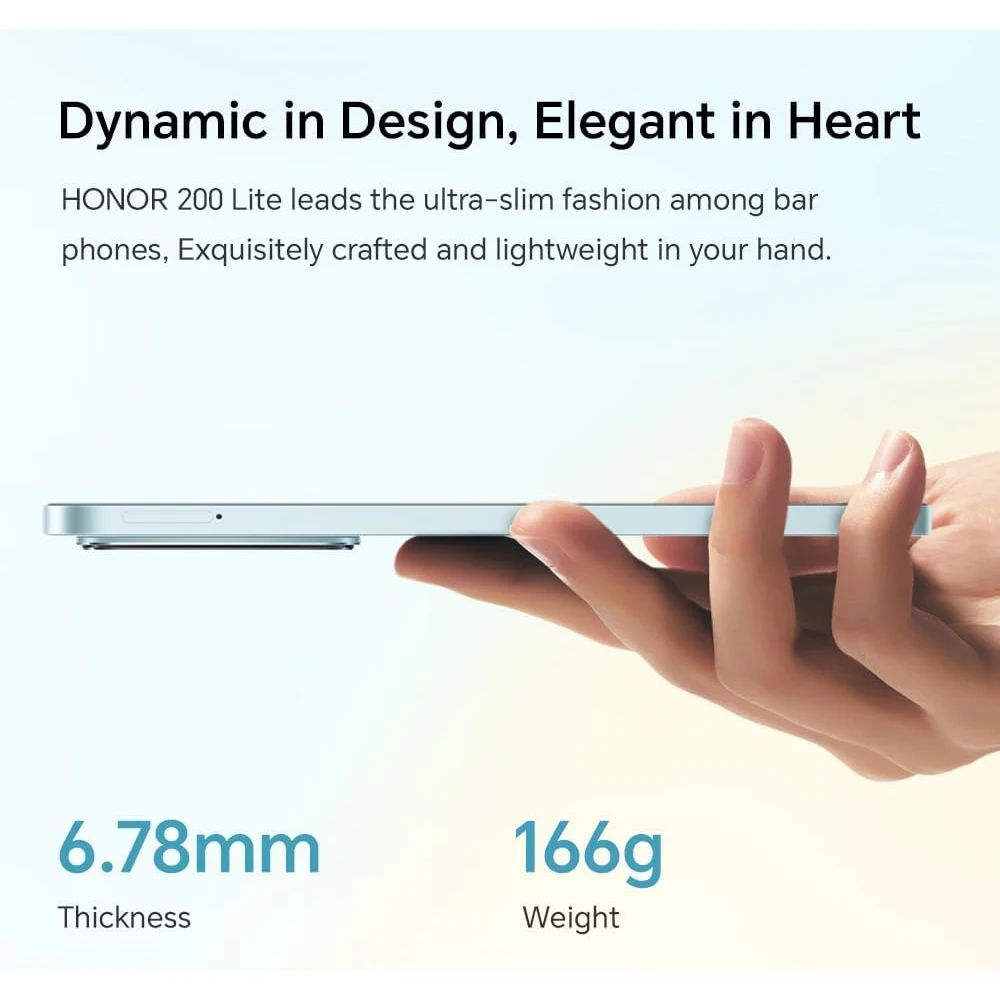HONOR 200 Lite, Versión EU, Teléfono Inteligente 5G, Cámara de 108MP, Batería de 4500mAh, Pantalla AMOLED Anti-Caídas de 6,7”, Doble SIM, Ligero 4