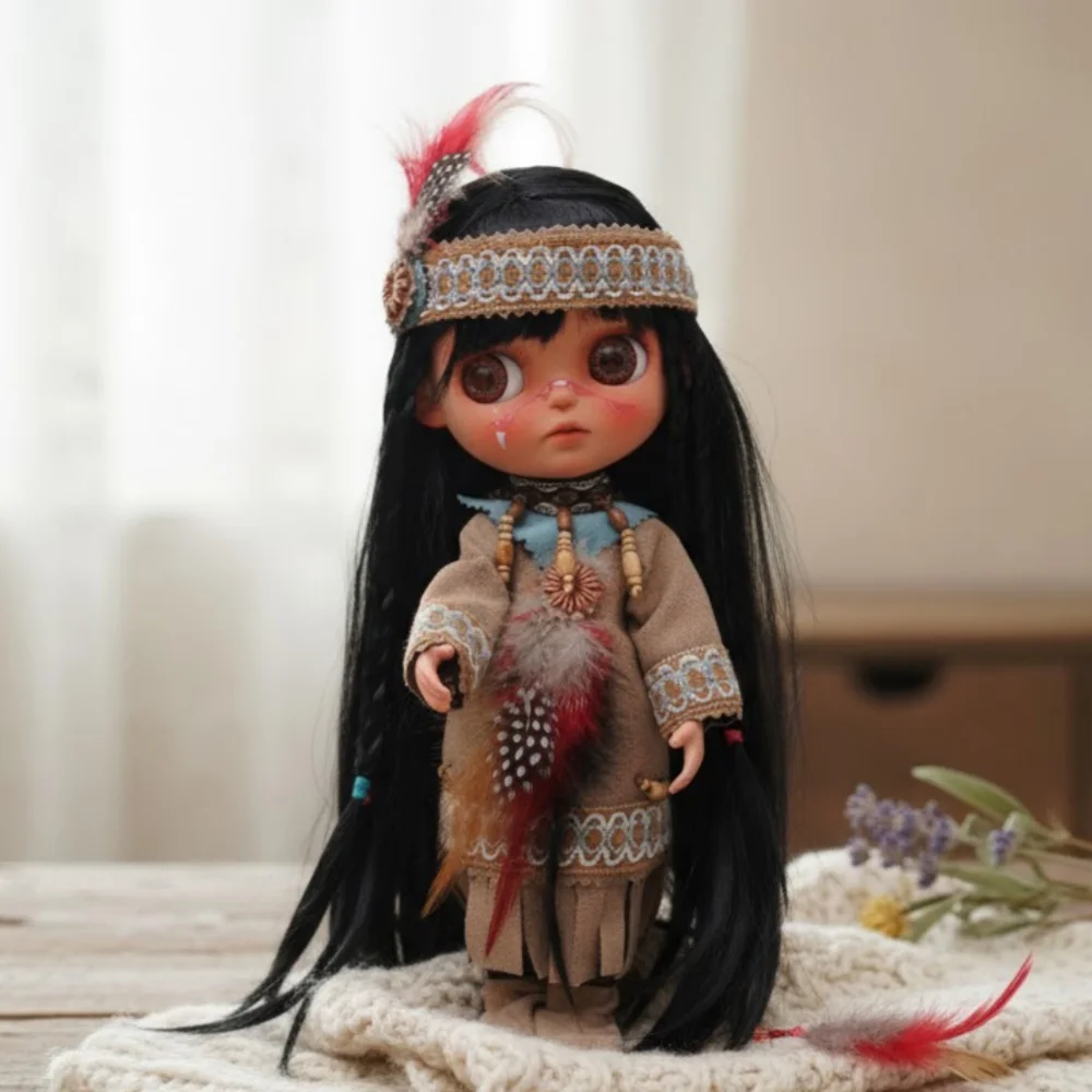 

Cloveray 12 inch Original Porcelain Doll Cute Lifelike Indigenous Peoples Ceramic Doll All Ceramic Doll Handmade Artworks Gift
