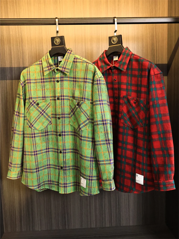 

Ретро хаки контрастного цвета в клетку с мягкой текстурой длинный све мужской однотонный осенне-зимний свободный крой повседневный воротник