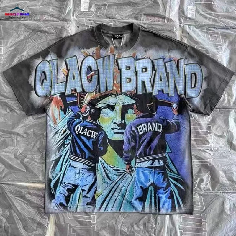 Summer New Hip-Hop Retro Portrait Graffiti T-Shirt Fashion Casual Loose Round Neck Men's Women's Tops Women's TEE