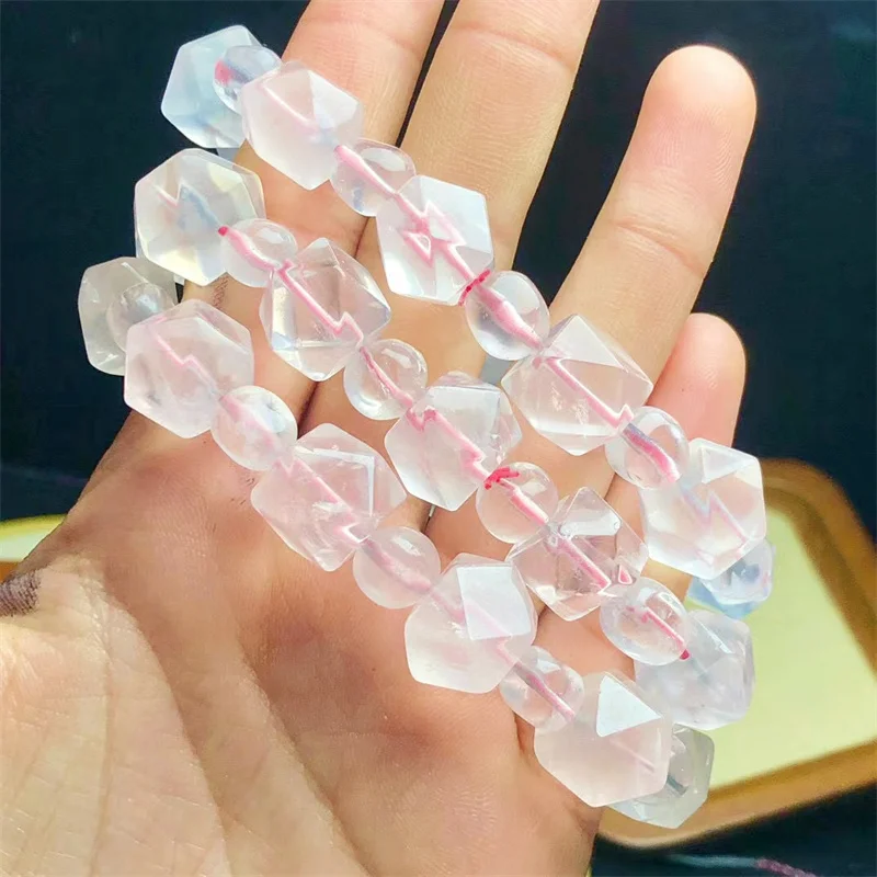 Natural Rose Quartz Faceted Bracelet Stone Stretch Bracelets Homme Purify the Soul Pulsera Jewelry Beads Lover Women 12X11MM