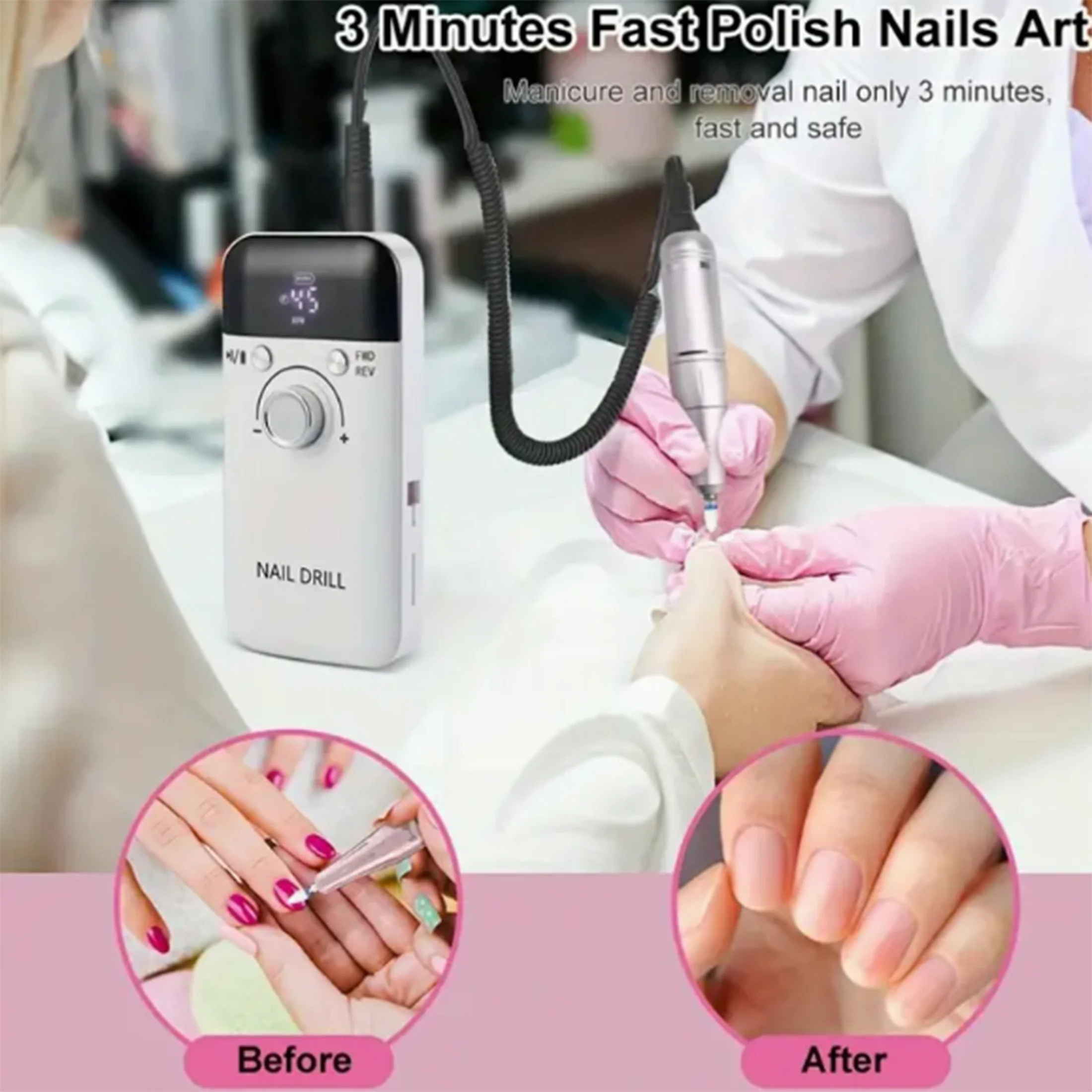 

45000RPM Nail DrillchargesMachine Electric Drill For Nail Sander for Gel Nails Polishing For HomeSalon Use