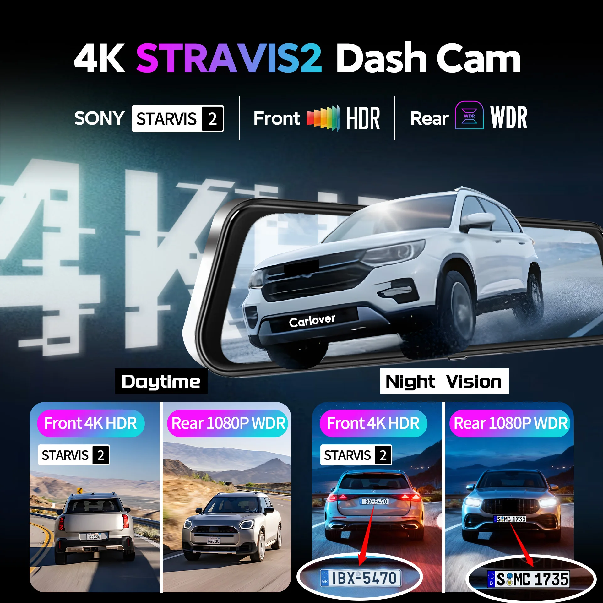

Видеорегистратор Starvis 2 4K IMX 675 с Wi-Fi, умное зеркало заднего вида с двумя камерами для автомобилей, запись спереди и сзади