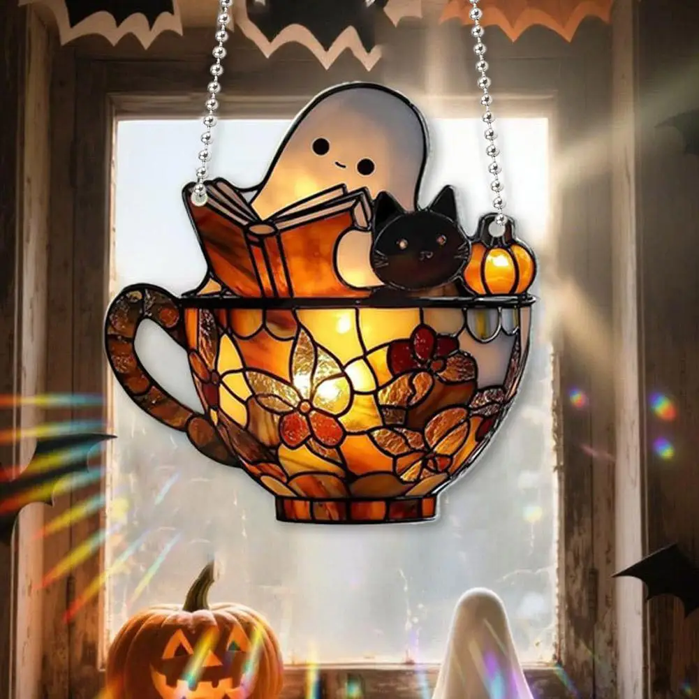 Halloween Ghost Reading Book Window Suncatcher Hanging Colorful Shadow Acrylic Window Hanging Decoration 2D