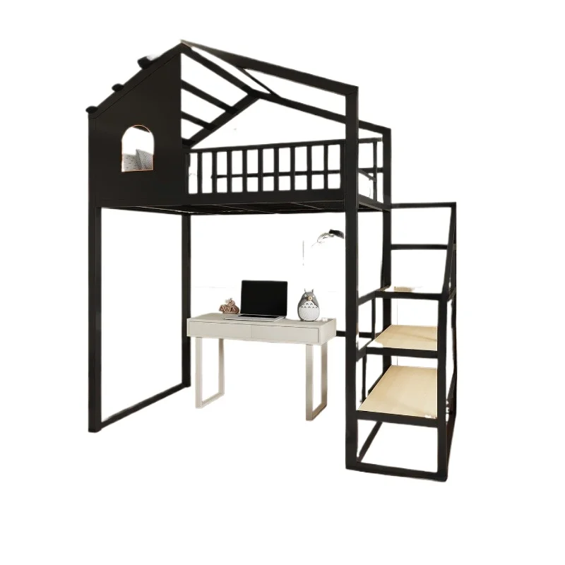 Tree House Bed, Wrought Iron Upper and Lower Bed with Slide, Loft Bunk Bed