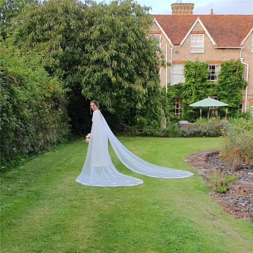 Imagen 2 del producto Dos piezas de alas de boda para novia, velos drapeados en los hombros, accesorios, Apliques de encaje para novias, catedral de tul blanco marfil, largo, nuevo