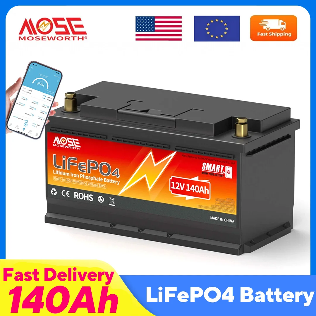 12 فولت 140 أمبير بلوتوث Lifepo4 بطارية ليثيوم 100A الذكية BMS بطارية ليثيوم فوسفات الحديد قابلة للشحن لقارب محركات التصيد