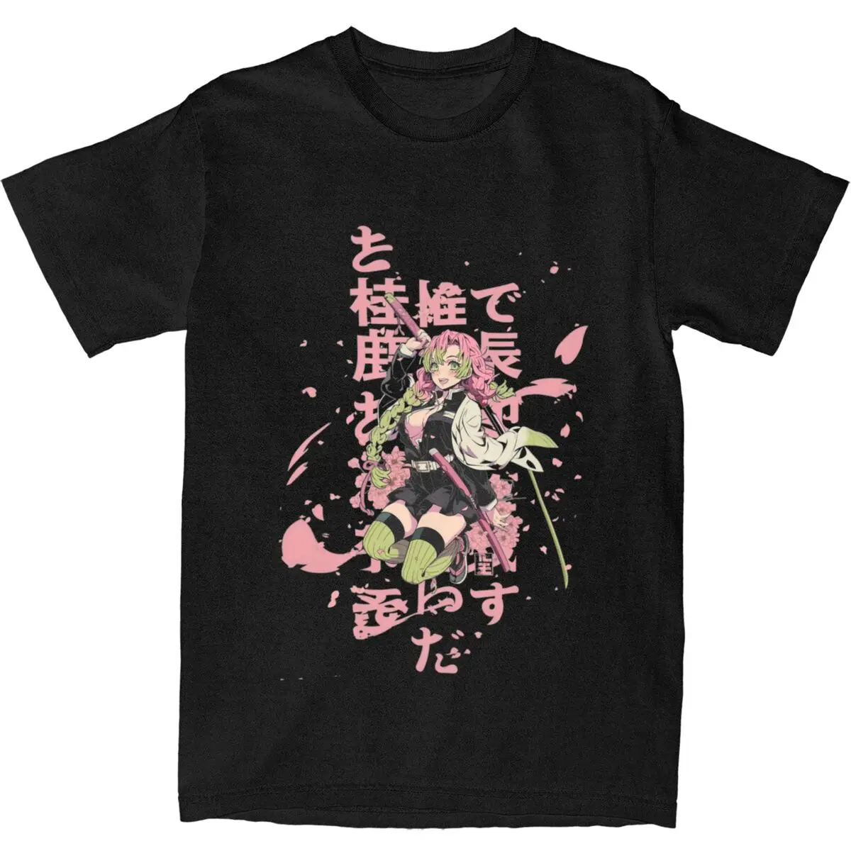 Printed Love Pillar Mitsuri Kanroji T Shirt for Men Women Kawaii Anime Girl Pure Cotton Tee Shirt Short Sleeve