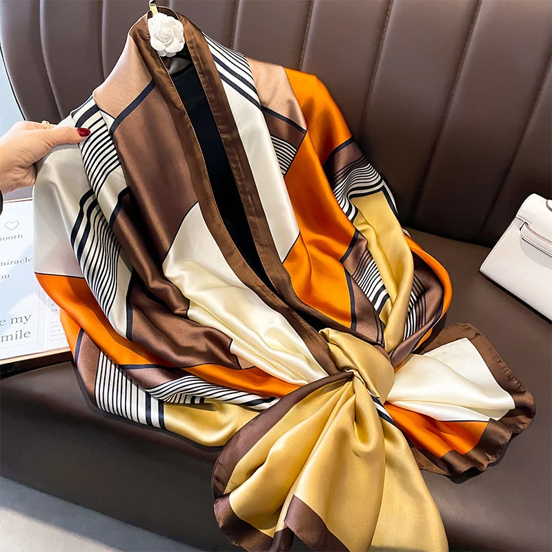 180X90CM Luxury Brand Fashion Summer Women Soft Silk Scarves Female Shawl Foulard Ladies Muffler Beach Wrap Bandanna Pareo beach