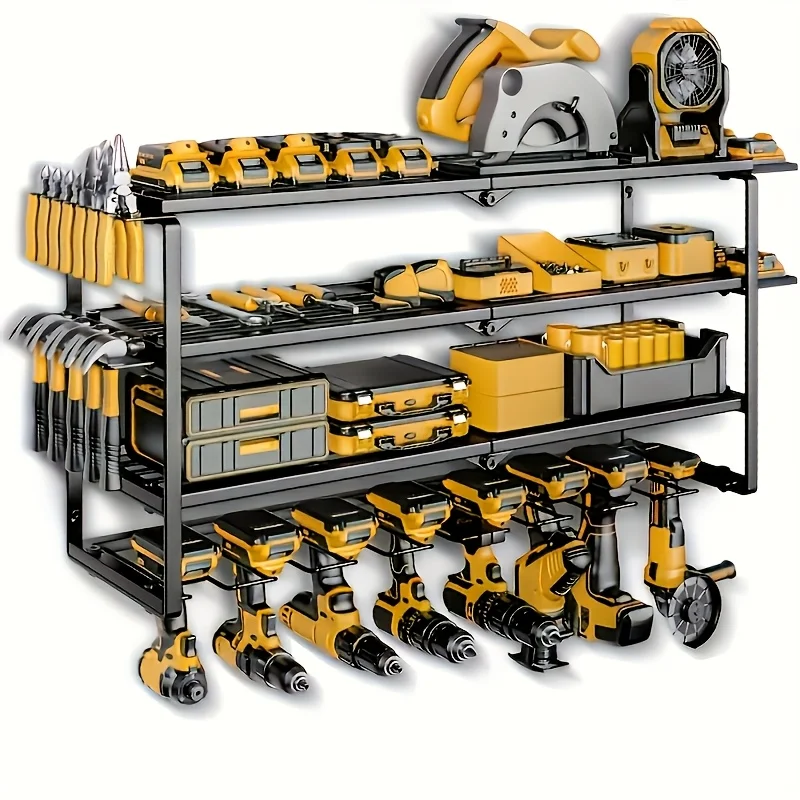 

Power Tool Organizer, Garage Organization with 7 Drill Holders, Tool Box Organizers And Storage Wall Mount, Metal Shelf Heavy Duty, Utility Rack for Screwdriver Pegboard Shed Workshop