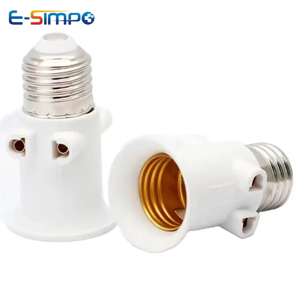 2pc E27 LED Bulb Base to EU Round 2Prong Outlet Adapter Splitter Polary Light Socket Plug Converter for Garage Porch CCTV Camera