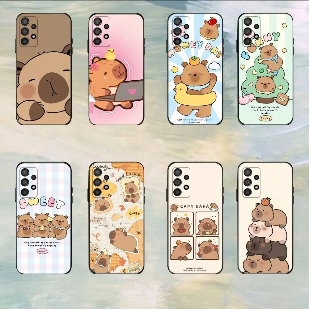Kawaii Capybara Cute Phone Case For Samsung S25,S24,S21,S22,S23,S30,Ultra,S20,Plus Black Cover