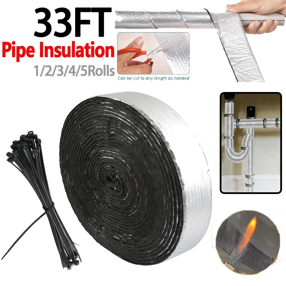 1-5Pc Foam Pipe Insulation For Water Pipe Self-adhesive Fireproof Anti-Freezing Air-conditioning Aluminum Foil Insulation Sleeve