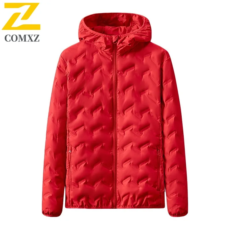 COMXZ Outdoor Skiing Mens Ultra Light Down Jacket Hooded Thickened Warm Parka Solid Color Travel Comfortable Winter Puffer Coat