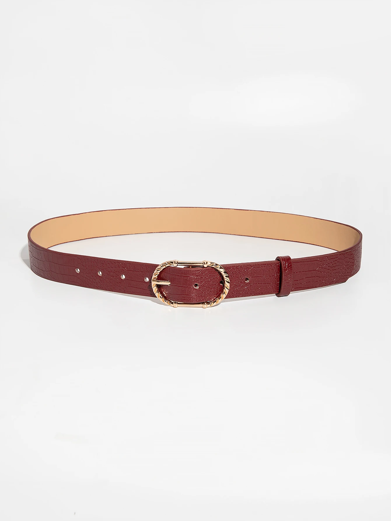 1pc Luxury Retro Gold-Tone Metal Buckle Burgundy Crocodile Embossed Leather Belt, Versatile For Daily Wear