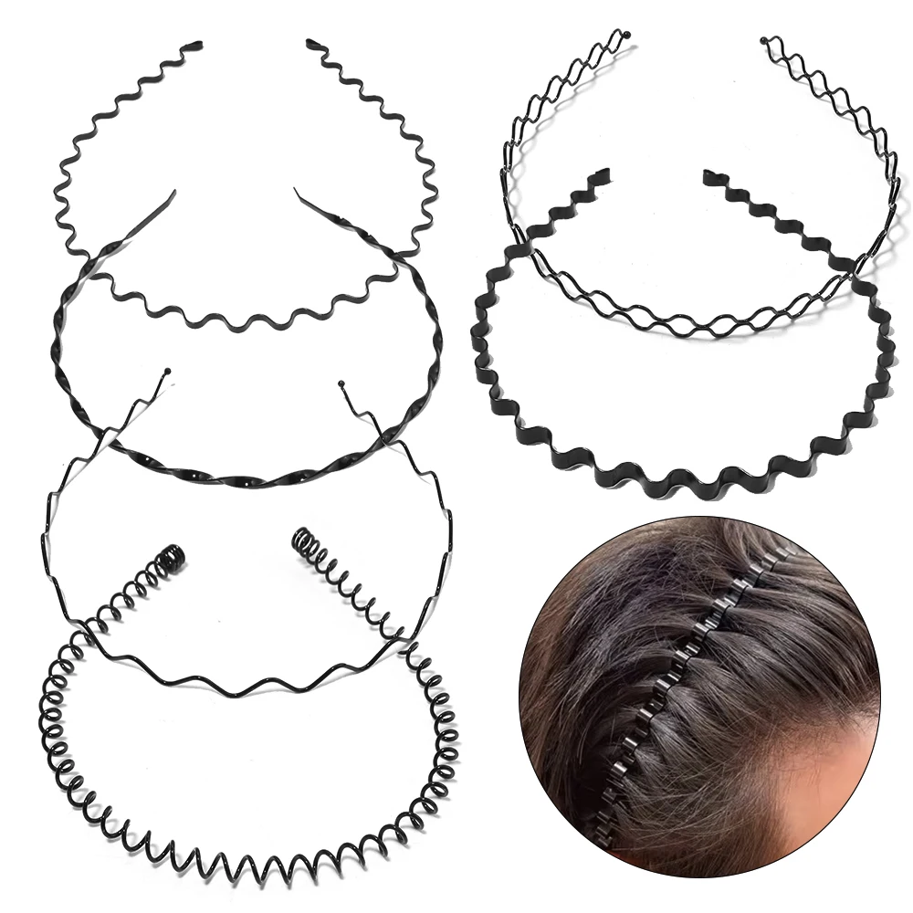 6pcs Fashion Metal Hair Band Black Wavy Hairband For Men Women Unisex Simple Hair Hoop Sports Hairband Headband Hair Accessories view 2