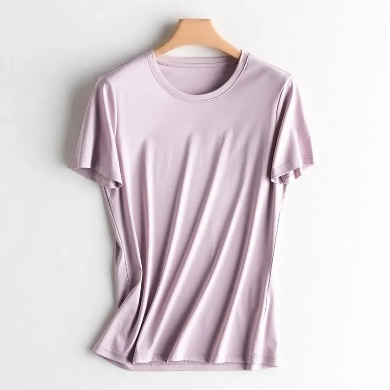 MRMT 2024 Brand New V-Neck Mercerized Cotton t-Shirt Women Ice Silk Cotton Women Short-Sleeved Pure Cotton Top Women's Tshirt