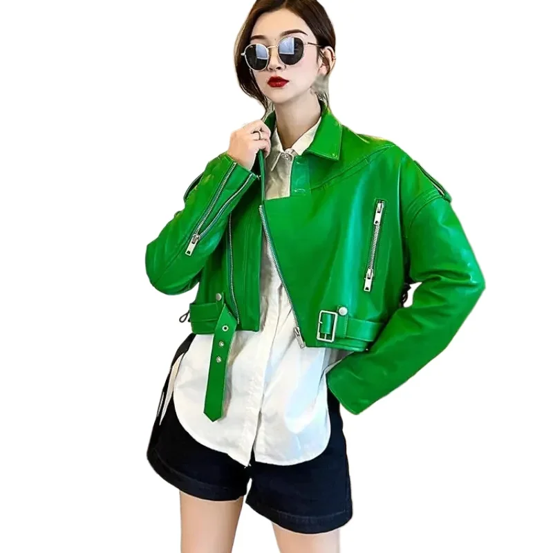 Tajiyane Echte Schaffell Jacke Frauen Kurze Echt Leder Jacken High Street 2023 Frühling Herbst Leder Mantel Casaco femininos