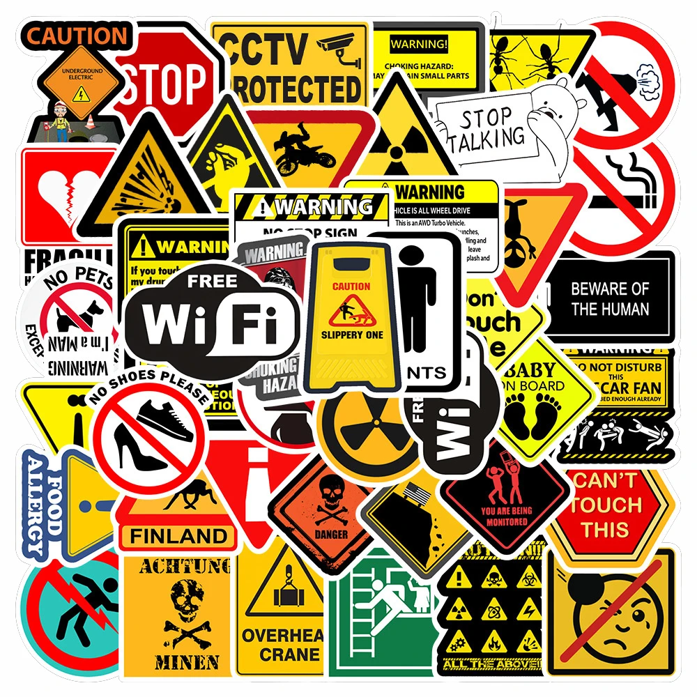 10/30/50pcs Warning Pattern Sign Stickers Danger Banning Funny Cartoon Decal DIY Suitcase Helmet Notebook Waterproof Sticker Toy