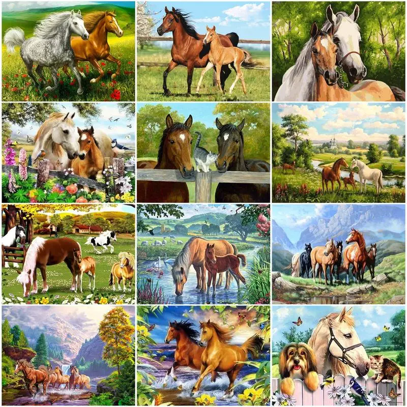 

CHENISTORY Pictures By Number Horses Drawing On Canvas Gift Diy Pictures By Numbers Animal Kits Handpainted Art Home Decor