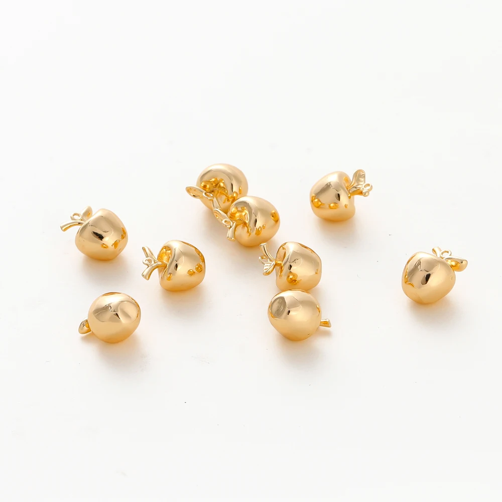 2/4/6Pcs/Lot 8*10mm 18K Gold Color Plated Brass Solid Apple Pendants for DIY Necklace Earrings Jewelry Making Accessories