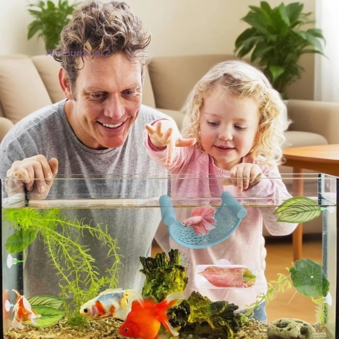 {MX} 3-in-1-Hängematten-Futterring und Ruhefleck, Fischversteck, Unterschlupf für Betta, kleine Wasserhaustiere, schwimmende Höhle im Aquarium