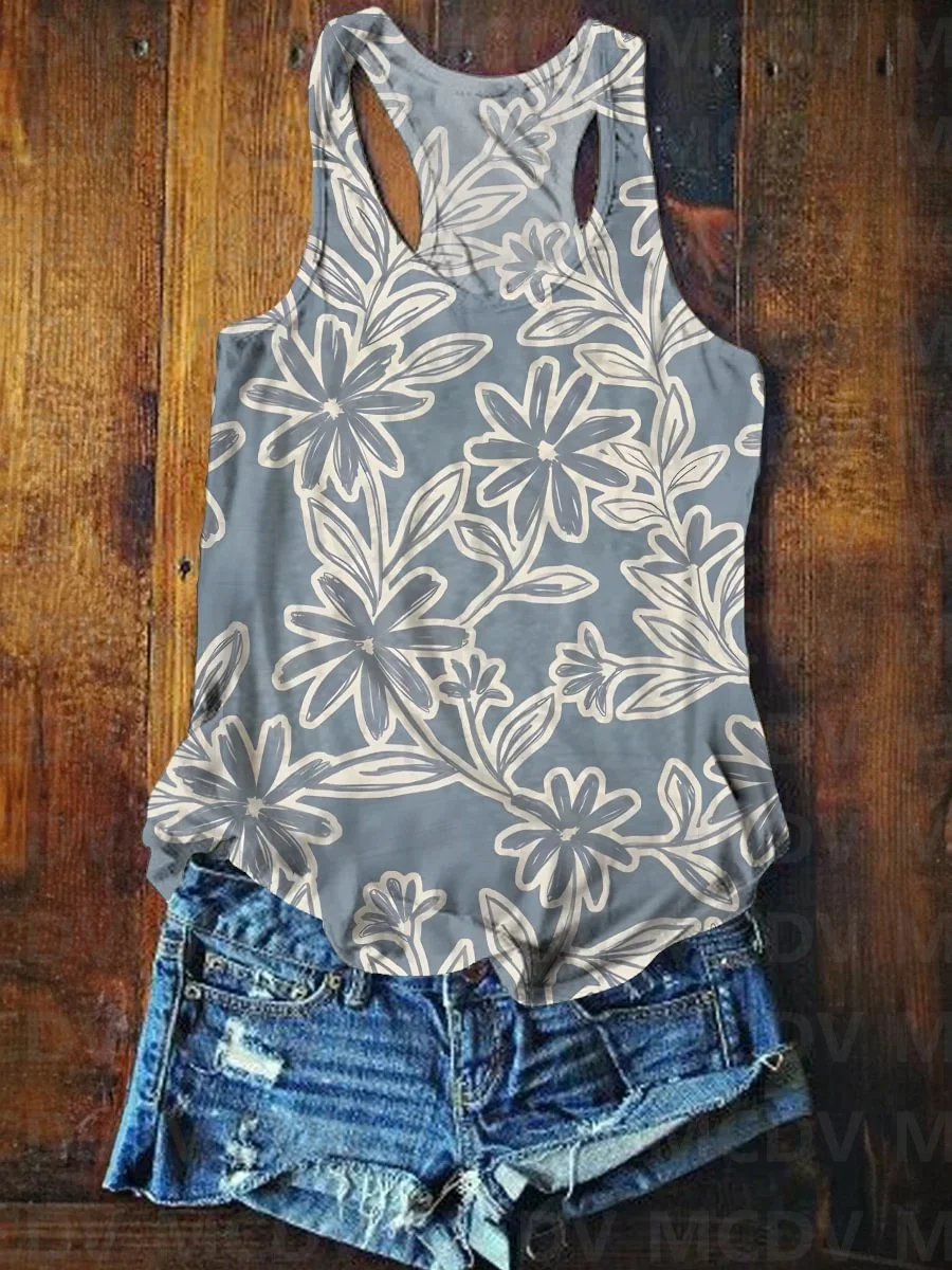 Damesjack Met Vintage Print En Losse Casual Topjas Zomer Sexy Tanktop