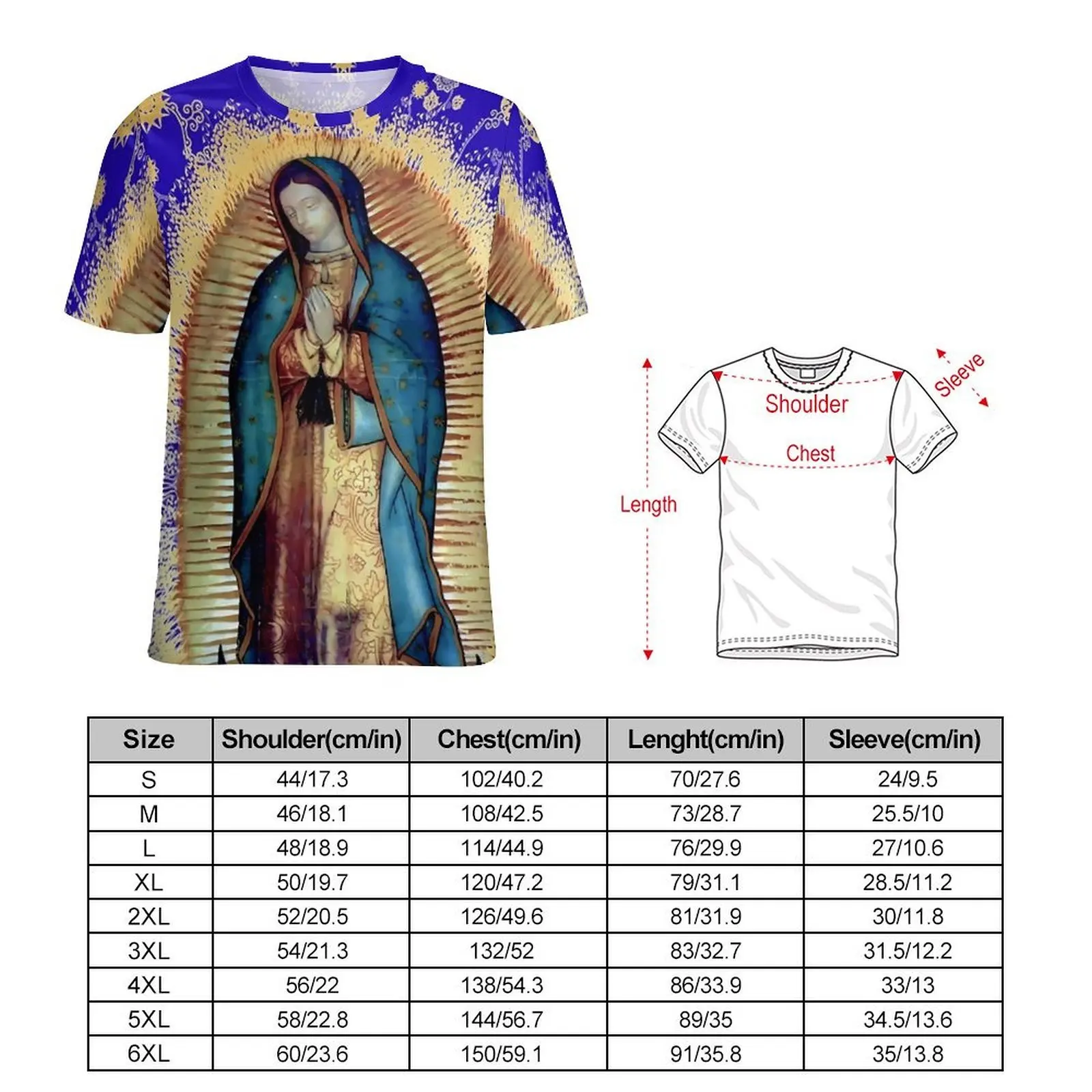 Virgin Mary Mexico T-Shirt Mens Our Lady of Guadalupe EMO Casual T-Shirts Summer Trending Tees Short Sleeve Plus Size Tops