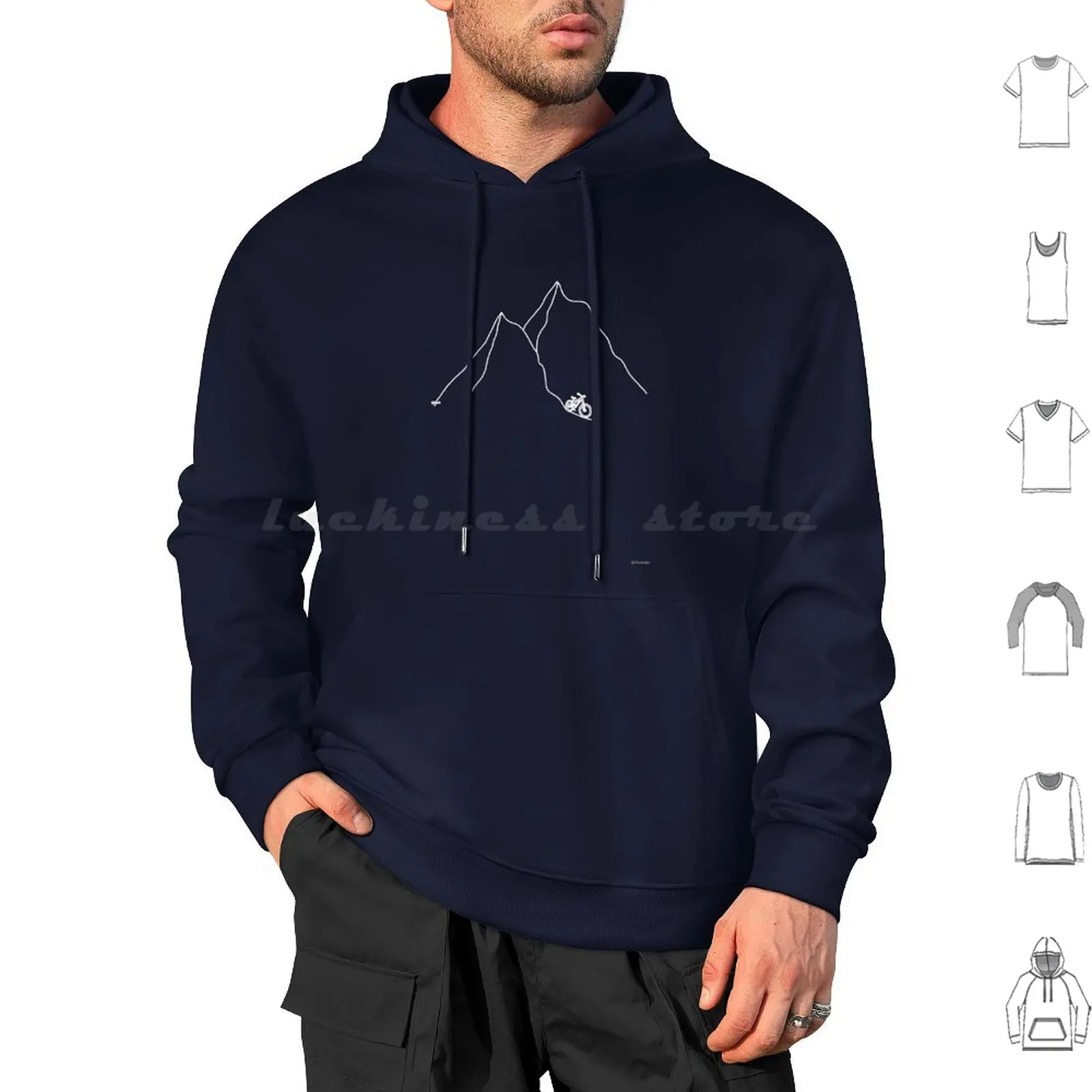 Bicicleta de montaña (diseño blanco) sudaderas con capucha de manga larga bicicleta de montaña diseño de línea de artista canadiense arte lineal costa oeste