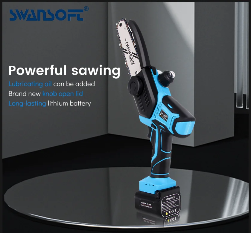 SWANSOFT 5 Inch Brushless Electric Saw Cordless Chainsaw Li-ion Battery Woodworking Power Tool for 16.8V Battery