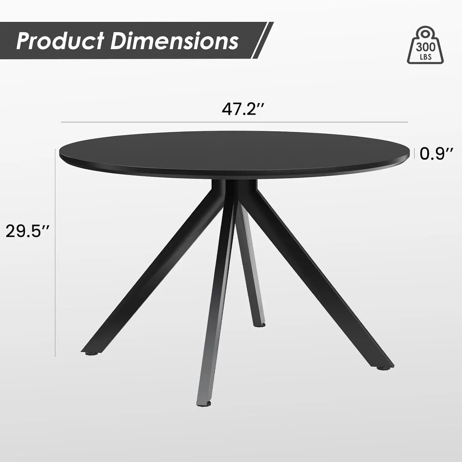 Schwarzer Esstisch für 4–6 Personen, 47 Zoll runde Esstischplatte aus Holz und Metallrahmen für den Esstisch in der Küche zu Hause (47 Zoll, 120 cm)