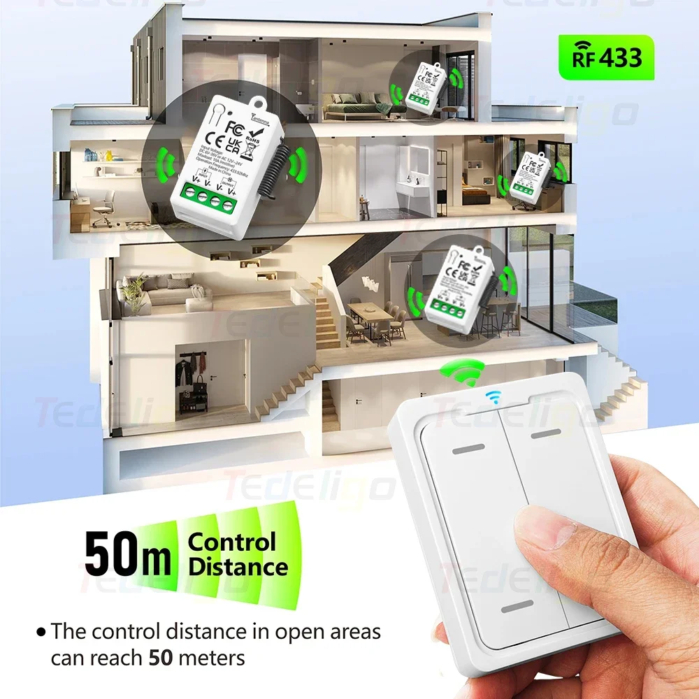 Universal Wireless Remote Control Switch DC 12V 24V 36V RF 433 Mhz Relay Receiver DIY Mini Module for Garage Door LED Lighting