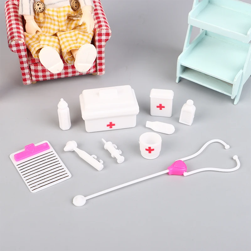 

Dollhouse Miniature Set of 10 Medical Tools: Stethoscope, Syringe and More Medical Decorations