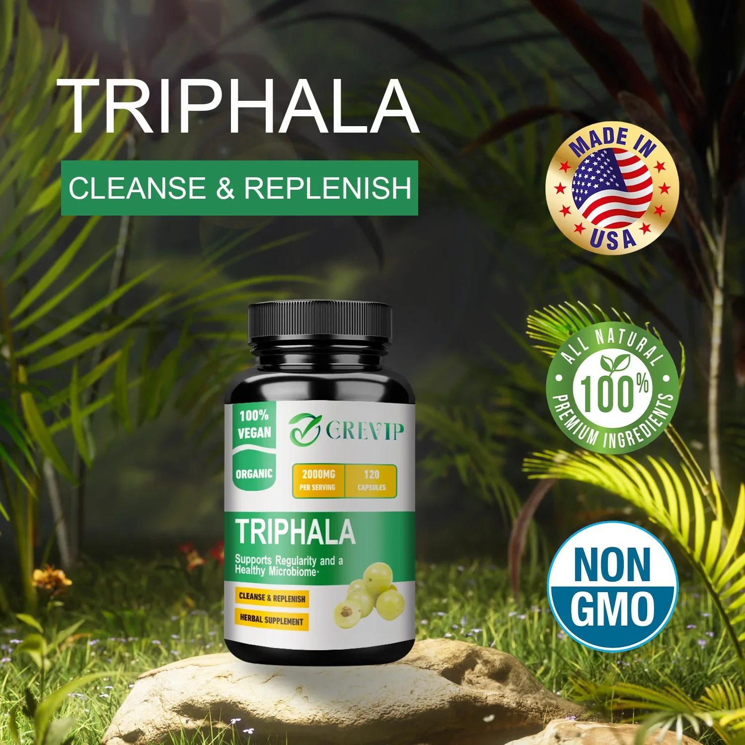 

Triphala Capsules - Colon Cleansing, Promotes Digestion and Intestinal Health, Maintains Gut Microbiota Balance, Boosts Immunity