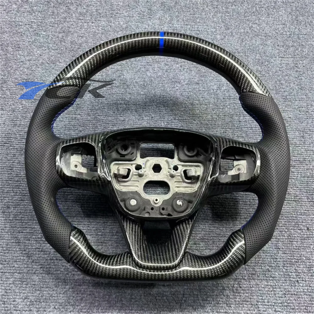 

Customized Black Carbon Fiber Steering Wheel with Blue Stripe Black Leather for Ford Focus 2015 2016 2017 2018 Car Accessory