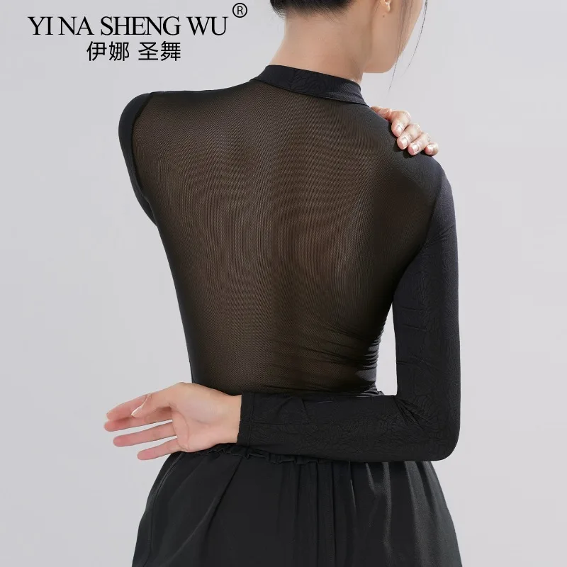 Justaucorps de pratique de Ballet pour femmes, col montant pour adultes, fermeture éclair, manches longues, dos en maille, justaucorps de danse de Ballet, body de danse de gymnastique