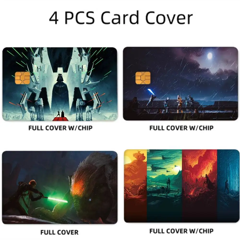 Star Wars Anime 1 Set mit 4 lustigen Muscheln, ultradünn, kein Verblassen, Aufkleber-Haut-Abdeckungsfolie für Debit-Kreditkarten