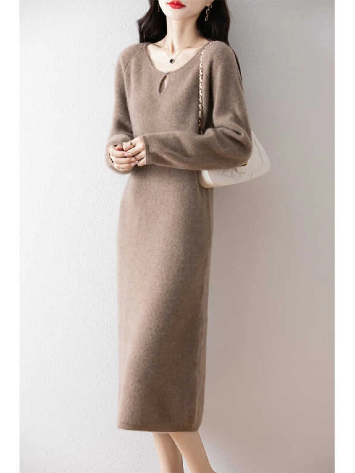 Simple rond Ne Long Sve tricoté Dr femmes ample minceur automne hiver mi-long pull Dr confortable doux Pu...